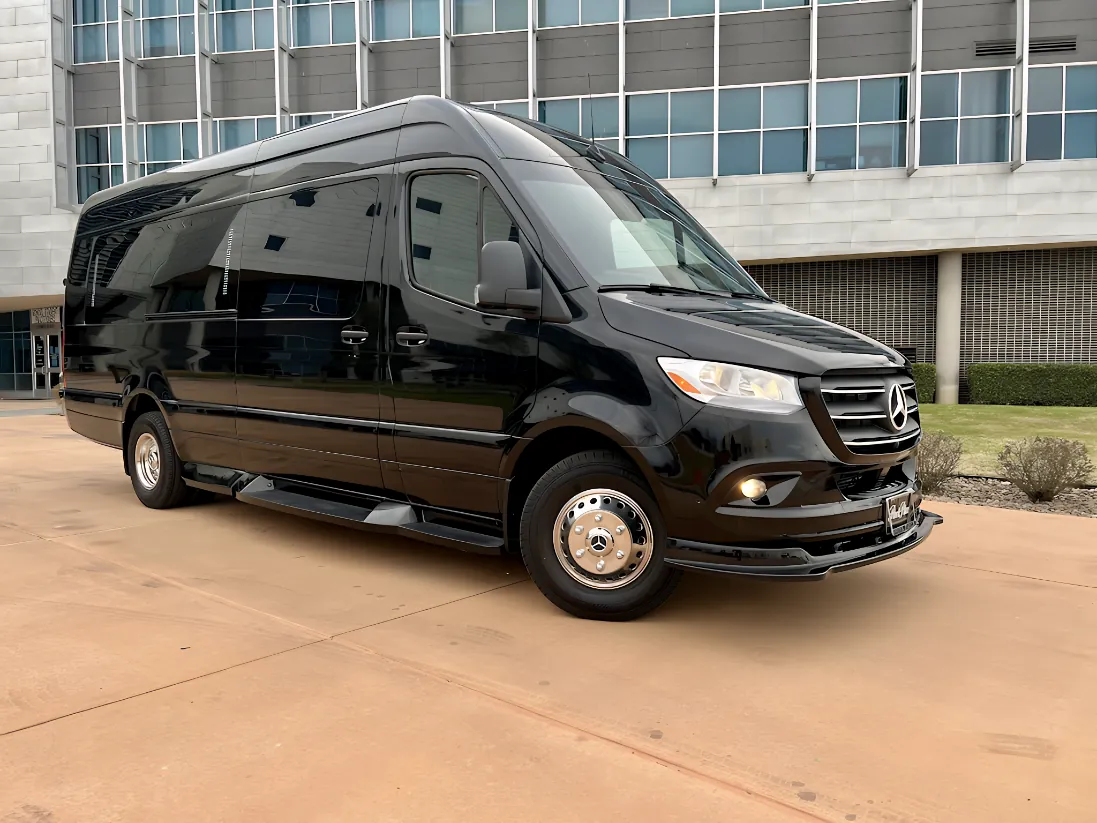 Black limousine-style Mercedes Sprinter exterior